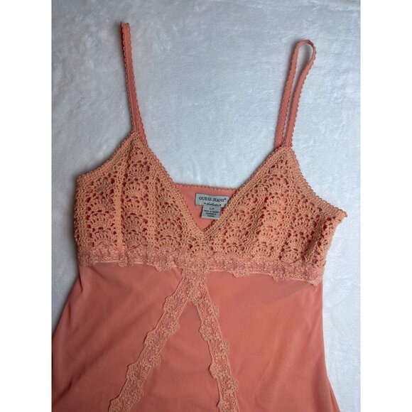 Guess Jeans Authentic Vintage Crochet & Nylon Peach Lace Trim Cami Top S/P - Picture 9 of 13